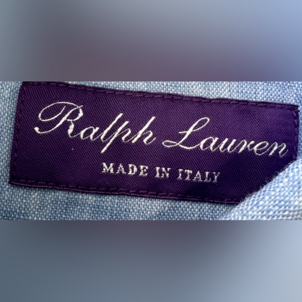 Ralph Lauren Purple Label Linen Sky Blue Casual Button Down Shirt Men’s SZ XL - Picture 12 of 15